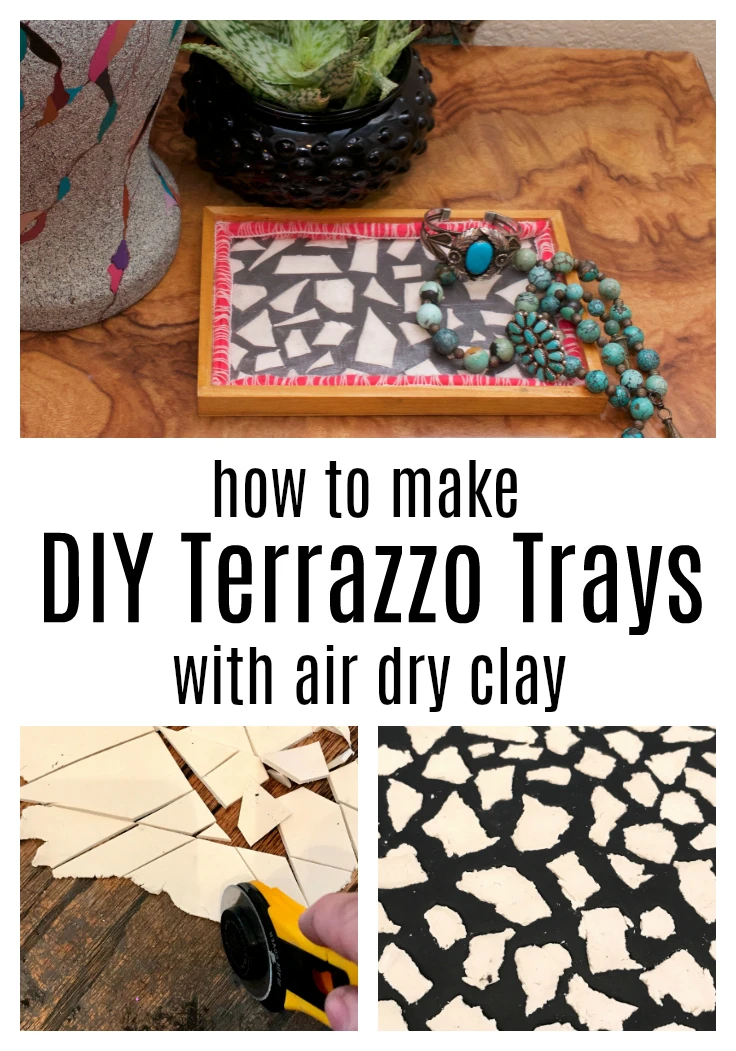 Learn how to make terrazzo trays with air dry clay! It's easy to get this trendy look on a budget. #terrazzo #airdryclay